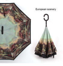 Load image into Gallery viewer, C Handle Windproof Reverse Folding Umbrella Man Women Sun Rain Car Inverted Umbrellas Double Layer Anti UV Self Stand Parapluie