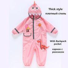 Load image into Gallery viewer, 1-10 Years Old Children Raincoat kids Boys Girls Waterproof Jumpsuit Hooded One-Piece Cartoon Dinosaur Baby Rainwear And Pants
